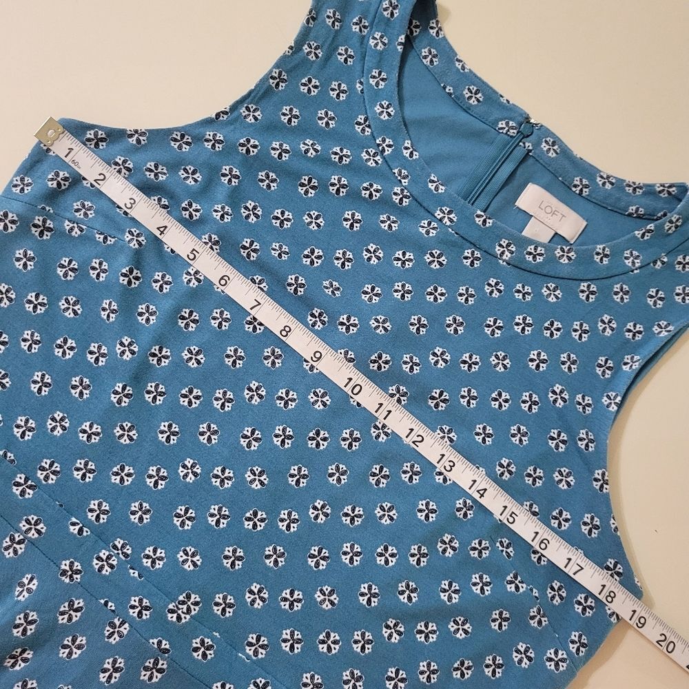 Ann Taylor LOFT Teal Roundneck Print Sleeveless Midi Length Dress - Picture 3 of 12
